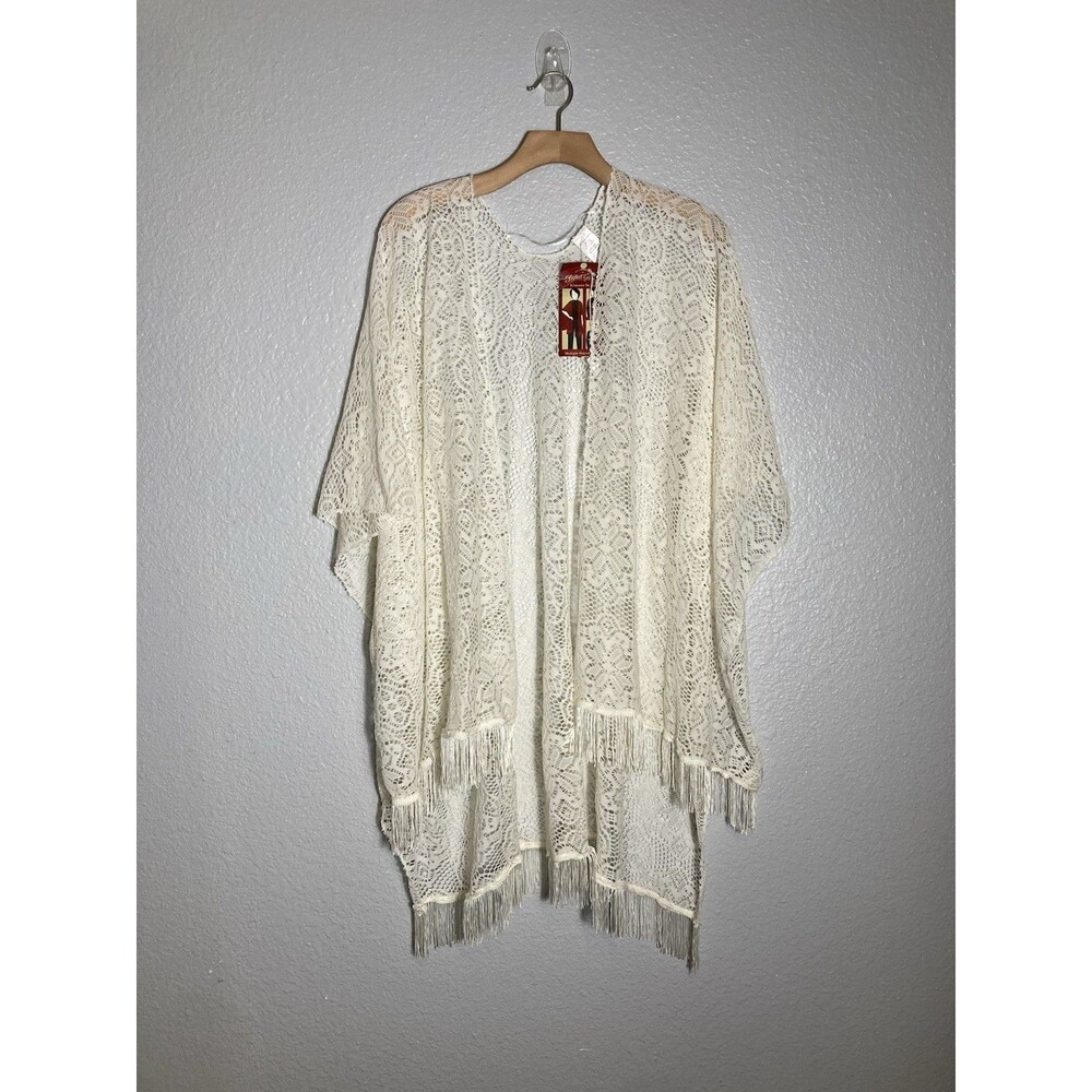 Cream Floral Lace Fringe Shawl Wrap Scarf Women One Size Boho Kimono Victorian